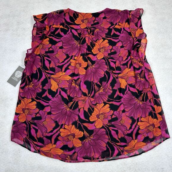 Vince Camuto Flutter Sleeve Lined Blouse Top L Floral Feminine Office Career - Picture 4 of 9